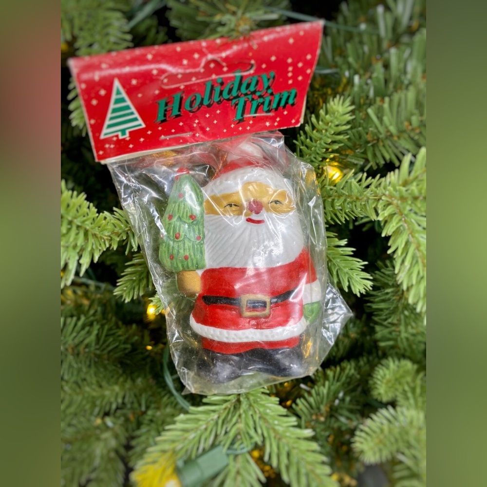 Vintage Holiday Trim Santa Ornament, vintage Santa, vintage Christmas decor